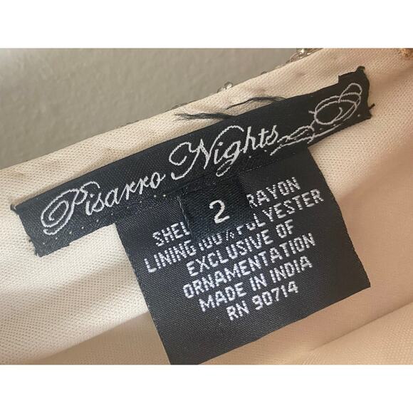 PISARRO NIGHTS DRESS 2 TAN BEIGE GOWN MOB FALL EVENING LONG FORMAL SEQUIN BEADED - Picture 3 of 16